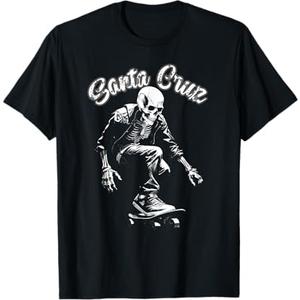 California city Santa Cruz Skeleton Surfing Skateboard T-Shirt, Black, XL