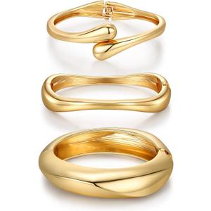 Chunky Gold Bangle Bracelets for Women Trendy 14K Gold Plated Cuff Bracelets Stack, Dainty Gold Bracelet Sets Non Tarnish Fashion Jewelry Gift