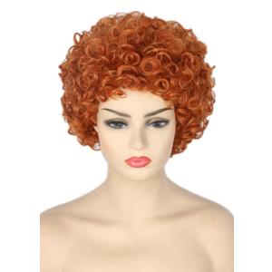 Unisex Reddish Brown Short Curly Afro Wig Halloween Costume Cosplay Party Wigs (Orange)
