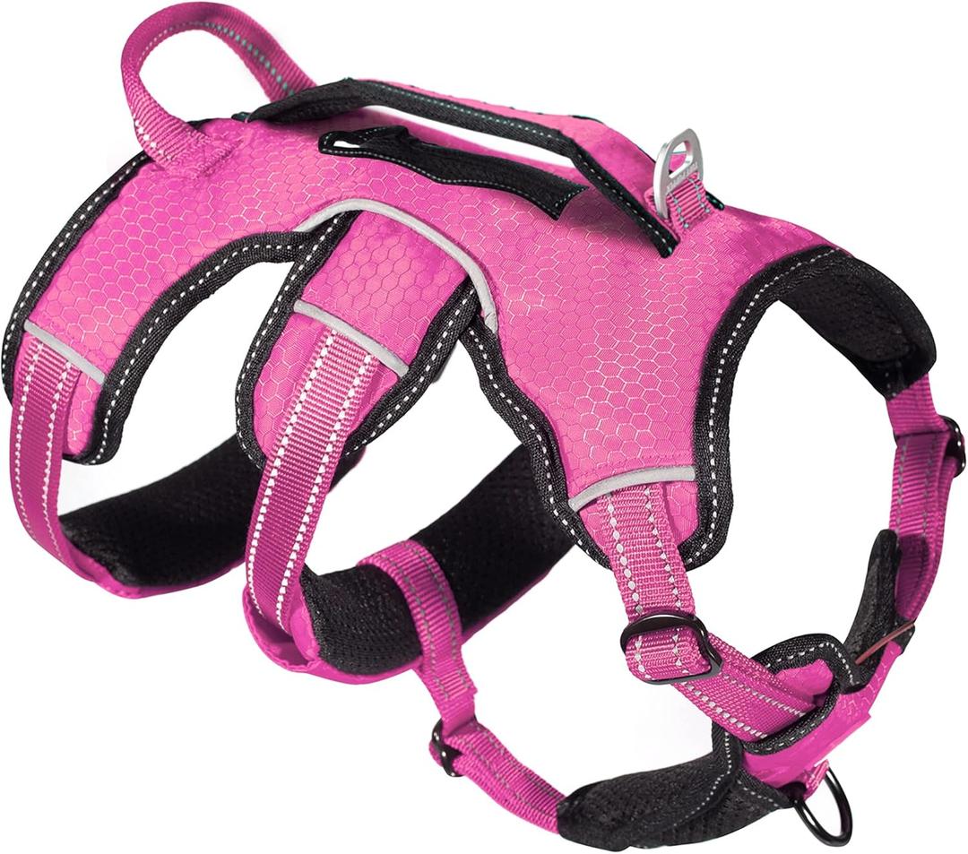 Tuff Pupper Escape Proof No Escape Dog Harness | 5 Point Adjustable Fit Harness for Dogs | Padded Dogs Harnesses | Handle Dog Lift Harnesses (Large, Hot Pink)