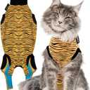 Suitical Cat Recovery Suit for Spay, Neuter, Suture, Incision, & Skin Conditions - Breathable Fabric with Back Opening - 16.9-20.1 Inches Neck to Tail, 23-34 Inches Chest - S, Tiger Print