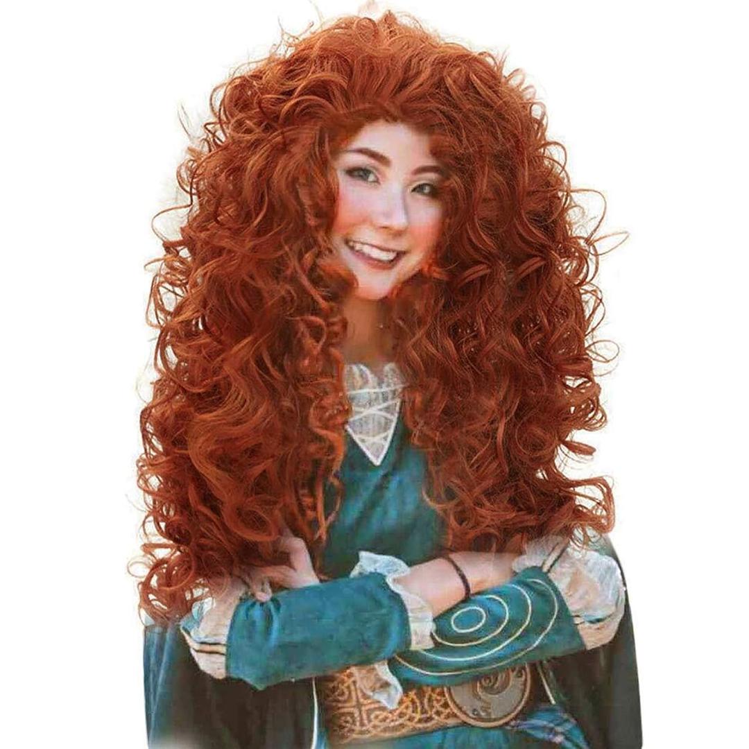 JoneTing Long Curly Orange Wig +(Wig Cap) Female Red Curly Wig Women Orange Cosplay Wig for Princess Costume Party Wigs for Halloween Christmas