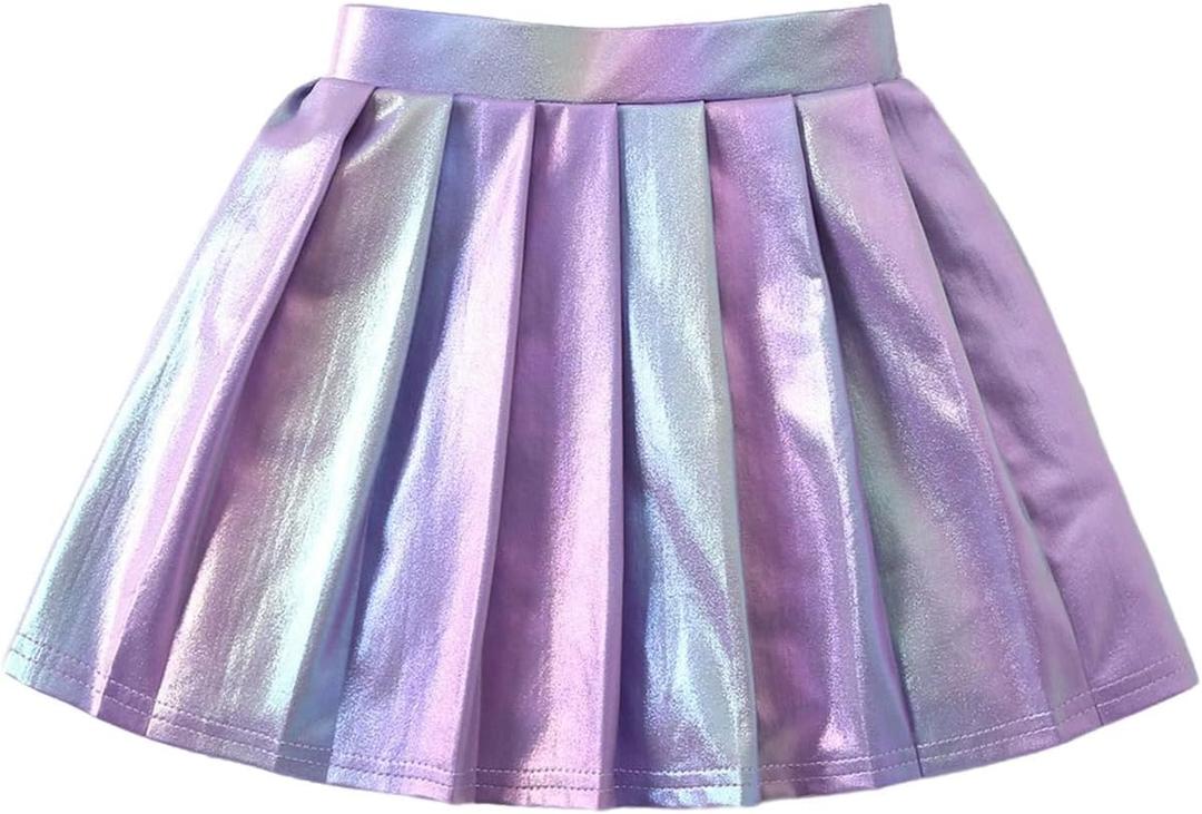 WDIRARA Toddler Girl's Metallic Pleated Skirt Party Swing A Line Short Skirts (Purple)