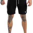 Wangdo Men's 7" Running Shorts with Zipper Pocket for Gym & Athletics (Medium, Black)