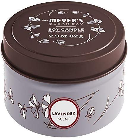 Pack of 2 MRS. MEYER'S CLEAN DAY Soy Tin Candle, 12 Hour Burn Time, Made with Soy Wax and Essential Oils, Lavender, 2.9 Oz