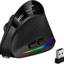 AOC 2.4GHz Ergonomic Mouse, Wireless Bluetooth Vertical Mouse for Work, 4800 DPI Optical Tracking, 5 Adjustable DPI, Quiet Clicks, RGB Light, Compatible with Computer, Laptop, PC, Mac, Desktop - Black