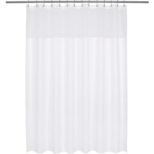 Barossa Design Long and Wide Fabric Shower Curtain with Sheer Window 78 x 78 inch, Waffle Weave, Hotel Grade, 230GSM Heavyweight, Water Repellent, Machine Washable, White, 78x78