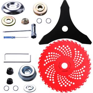 10"x 3 Teeth Carbon Steel Brush Cutter Weed Eater Blades & 9"x 36 Teeth Carbide Tipped Blades with Universal Adapter Kit Compatible with Brush Cutter, Trimmer, Weed Eater, Husqvarna Stihl Ego