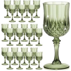 7OZ Plastic Wine Glasses, Reusable Vintage Goblets Unbreakable Drinking Glasses Crystal Water Cups Champagne for Wedding, Parties (24, Light Green)