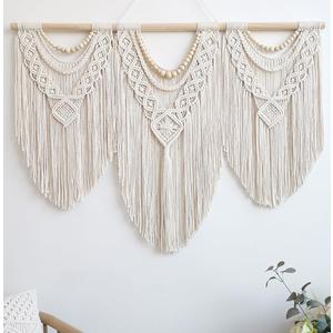 Achart Macrame Wall Hanging Large- Boho Wall Decor- large wall art- Wall Decor Living Room- Macrame Tapestry Boho Decor for Bedroom (Wooden Bead)