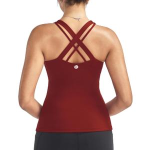 RUNNING GIRL Tank top with Built in Bra for Women,Compression Shirts Crisscross Back Workout Yoga Tops (Small, Red)