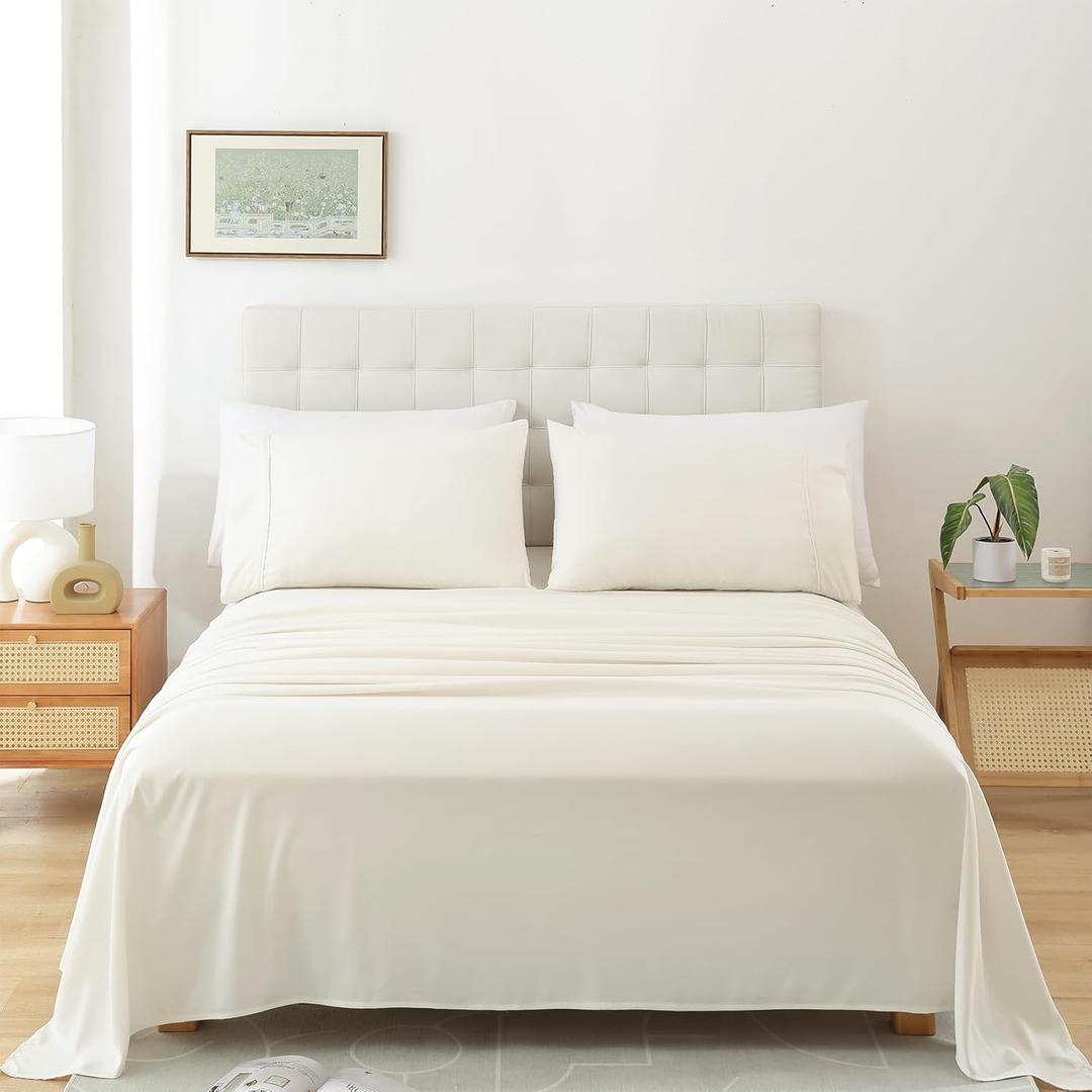 Whitney Home Textile Twin Sheets Set, Soft Microfiber Hotel Bed Sheets Twin Size, Extra Deep Pocket, Luxury Breathable Bedding Sheet & Pillowcase Sets, 3 Piece Wrinkle Free Oeko-Tex, Off White