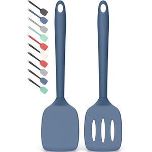 Coukre 2 Pack Silicone Spatula Set, High Heat Resistant, BPA Free Kitchen Spatula, Solid & Slotted Turner for Non-Stick Pans, Sautéing, and Flipping (2, PureDarkBlue)