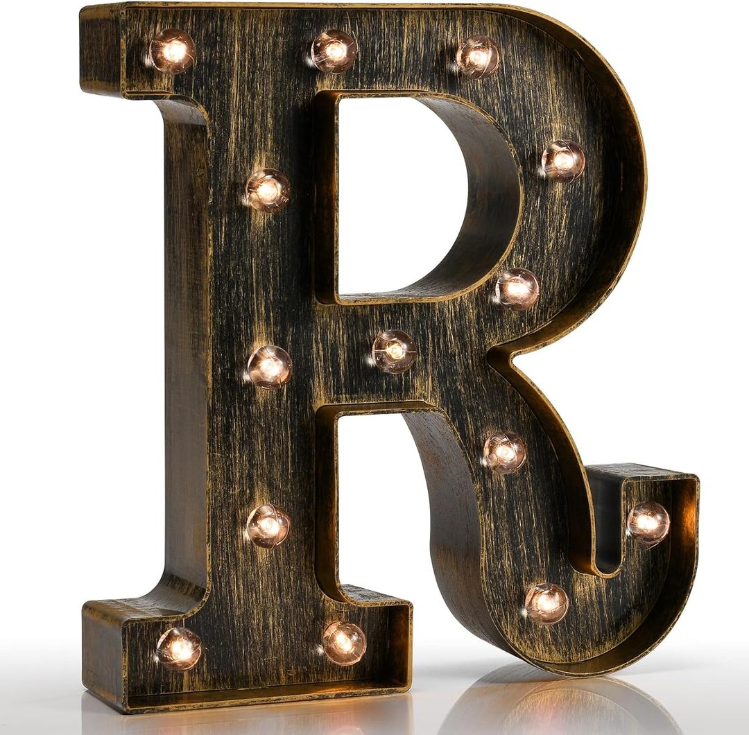 Pooqla Vintage Light Up Marquee Letters with Lights  Illuminated Industrial Style Lighted Alphabet Letter Signs - Coffee Bar Apartment Bedroom Wall Home Initials Decor A-Z