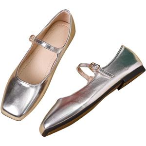 Stunner Mary Jane Square Toe Black Ballet Flats for Women Comfortable Ankle Strap Casual Slip On Flats, Size 10.5