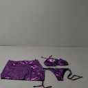 WDIRARA Women's 3 Piece Metallic Swimsuits Halter Triangle String Bikini Set with Beach Skirt (Large, Purple)