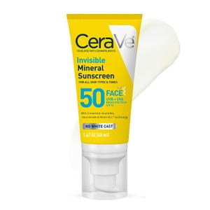 CeraVe Invisible Mineral Sunscreen SPF 50, Face Sunscreen for Sensitive Skin With Zinc Oxide & Titanium Dioxide, Vitamin E + Niacinamide + Ceramides, Oil Free, Travel Size 1.62 oz
