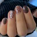 MERVF Square Press on Nails Short, Leopard Print Fake Nails Glitter Glue ons Cheetah Design Acrylic Nail Fall Manicure Glossy 24pcs