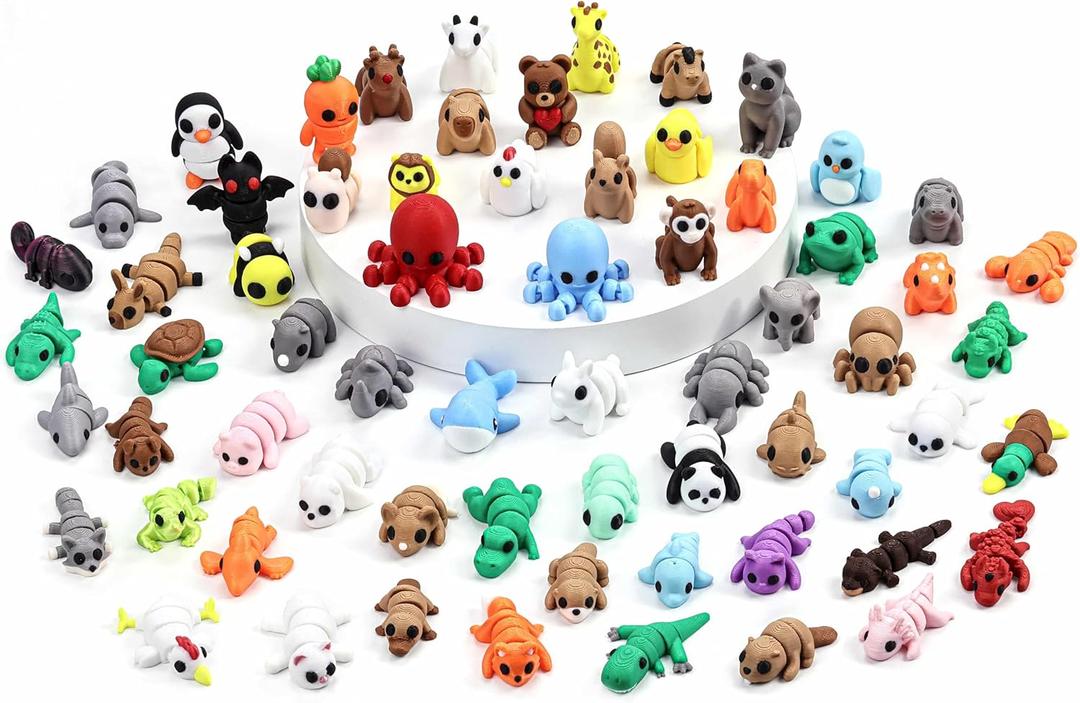 65 PCS 3D Printed Animal Figurines Set, Articulated Animal Figurines,Fidget Toys, Flexible Desk Decor, Party Favor, Gifts for Girls and Boys, Classroom Reward