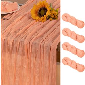 Peach Cheesecloth Table Runner 4 Pack Summer Sheer Cheese Cloth Table Runners Boho Gauze 120 Inches for Sweet Little Peach Baby Shower Decorations Wedding Bridal Birthday Parties