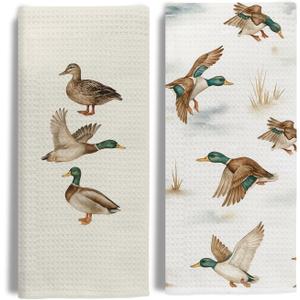 Duck Lover Gifts Kitchen & Hand Towels for Bathroom Set of 2,Gifts for Mallard Duck Decor Dish & Tea Towels for Kitchen, 16x24 Inch