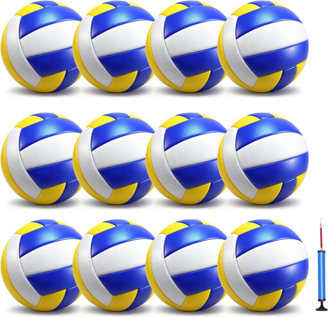 jiaonun 12 Pack Regulation Size 5 Volleyballs for Women and Men, Outdoor or Indoor, with Pump