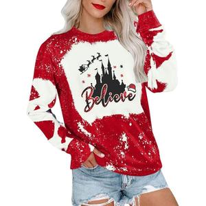 MOUSYA Believe Christmas Shirts for Women Believe Santa Hat Graphic Sweatshirt Christmas Bleached Shirt Holiday Party Tees (X-Large, Red-167)