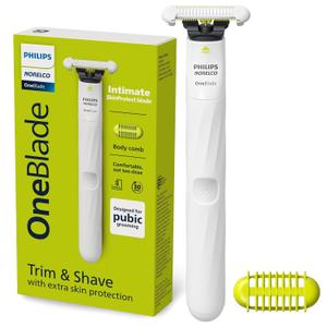 Philips Norelco OneBlade Intimate, Designed for Pubic Grooming, Trim & Shave with Extra Skin Protection, Waterproof, Model QP1924/70 (Handle (Pack of 1))