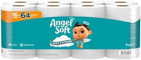Angel Soft Toilet Paper, 1,2Mega Rolls = 64 Regular Rolls, Soft and Strong Toilet Tissue