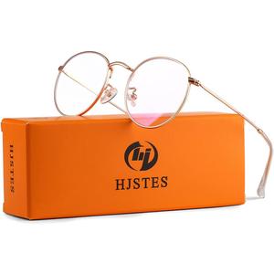 HJSTES Round Blue Light Glasses for Women Men Retro Circle Clear Lens Metal Frame Eyeglasses (A02 Rose Gold (Blue Light Blocking Lens))