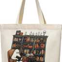 Christmas Book Lovers Gift Tote Bag, Ghost Reading Books Bag Spooky Gifts for Women Bookworm Bookish Librarian Bookish