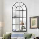 Black Arched Mirror, 30x60 inch Window Pane Mirrors for Wall Decor, Arch Window Mirror, Wall Mounted Mirror, Black Frame Arched Mirrors for Living Room Bedroom Entryway, Hanging or Leaning Against