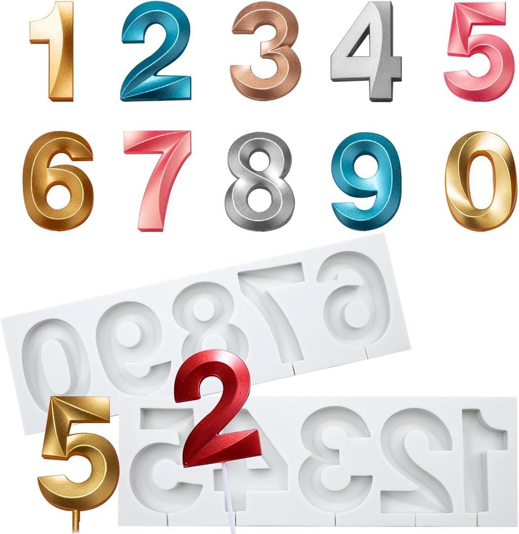 Opera Art 0-9 Number Mold, Silicone Fondant Mold for Cake Topper Cupcake Decorating and Digital Cookies Candy Chocolate Lollipop Candle Making
