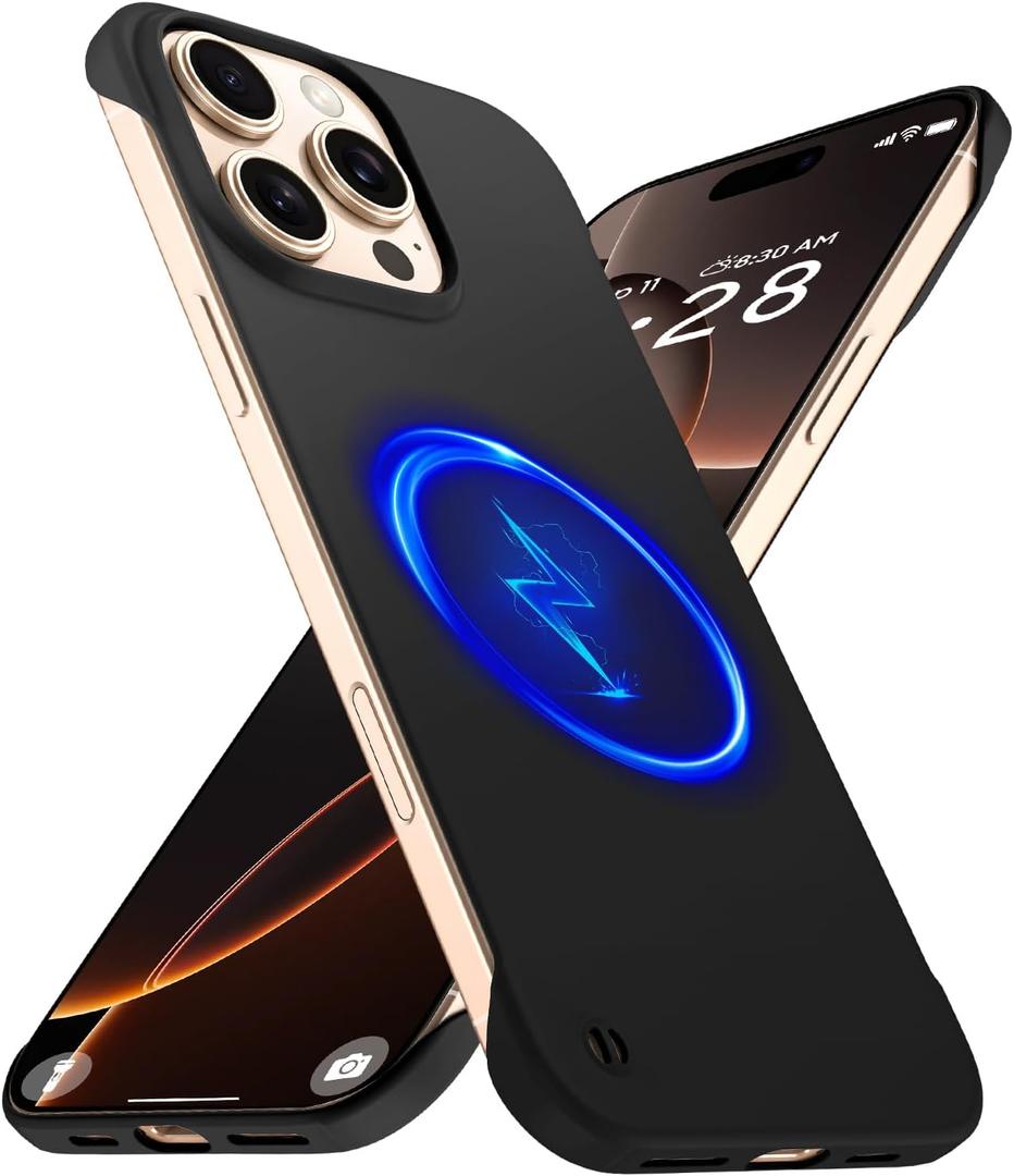 Magnetic Slim Case Fit for iPhone 16 Pro Max Phone Case 6.9"(2024) Ultra-Thin Lightweight Durable Frameless Matte Hard for MagSafe Cover Case with Pull Ring Shockproof Non Slip Rope-Black