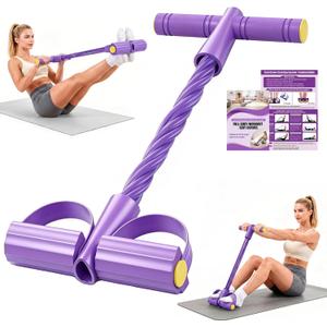 2 x Foot Pedal Resistance Bands with Handles, 6-Tube Multifunction Elastic Yoga Exercise Bands, Home Gym Fitness Equipment for Women & Men to Abs, Core, Leg, Arm, Waist Workout