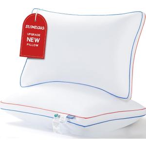 Pillows Standard Size Set of 2, Fluffy Bed Pillows for Sleeping, Standard Pillows 2 Pack with Hotel Quality, Firm and Supportive Down Alternative Pillow for Side and Back Sleeper, 20" x 26" (Navy Blue/Rose Red)