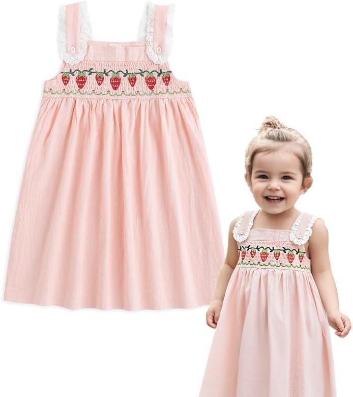 Simplee kids Baby Girl Dress Toddler Casual Dresses Summer Solid Color Floral Girl Clothes (4T)