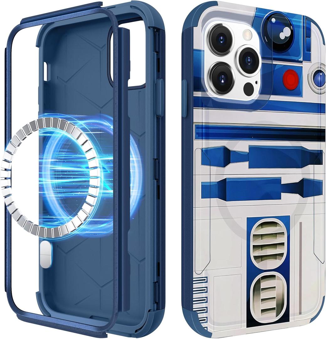 for iPhone 15 Pro Max Case - Compatible with MagSafe Women Cute Girls Magnetic Protective Phone Cover Boys Unique Design Heavy Duty Shockproof Funda for Apple 15 Pro Max Cases (Blue Robot)