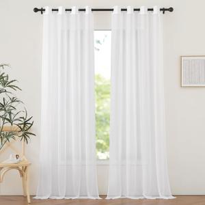 NICETOWN Sheer Curtains 108 inches Length for Windows, Grommet Top Elegant Ivory Voile Textured Window Treatment for Sliding Glass Door/Bedroom/Living Room, W54 x L108, 1 Pair