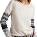 Women's Waffle Knit Tops Thumb Hole Floral Cuffs Long Sleeve Shirts Casual Crew Neck Slim Fit Pullover Shirts (L)