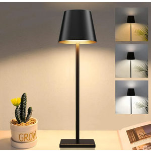 Cordless Table lamp, 5200mAh Battery Operated Lamp,3 Color Stepless Dimming Desk Lamp, IP54 Waterproof Outdoor Table Lamps for Restaurant/Bedroom/Bars/Party/Camping/Cafe Night Light (Black-2)
