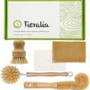 Tieralia 5-Piece Eco-Friendly Bamboo Dish Brush Set with Compostable Wood Pulp Sponges | Bamboo Kitchen Cleaning Set