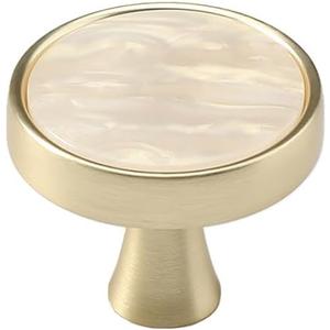10 Pack Round Gold Knobs 1.2" Brushed Yellow Pearl Gold Drawer Knobs,Cabinet 1 Hole Hardware Handles Decorative Furniture Knobs for Dresser Wardrobes