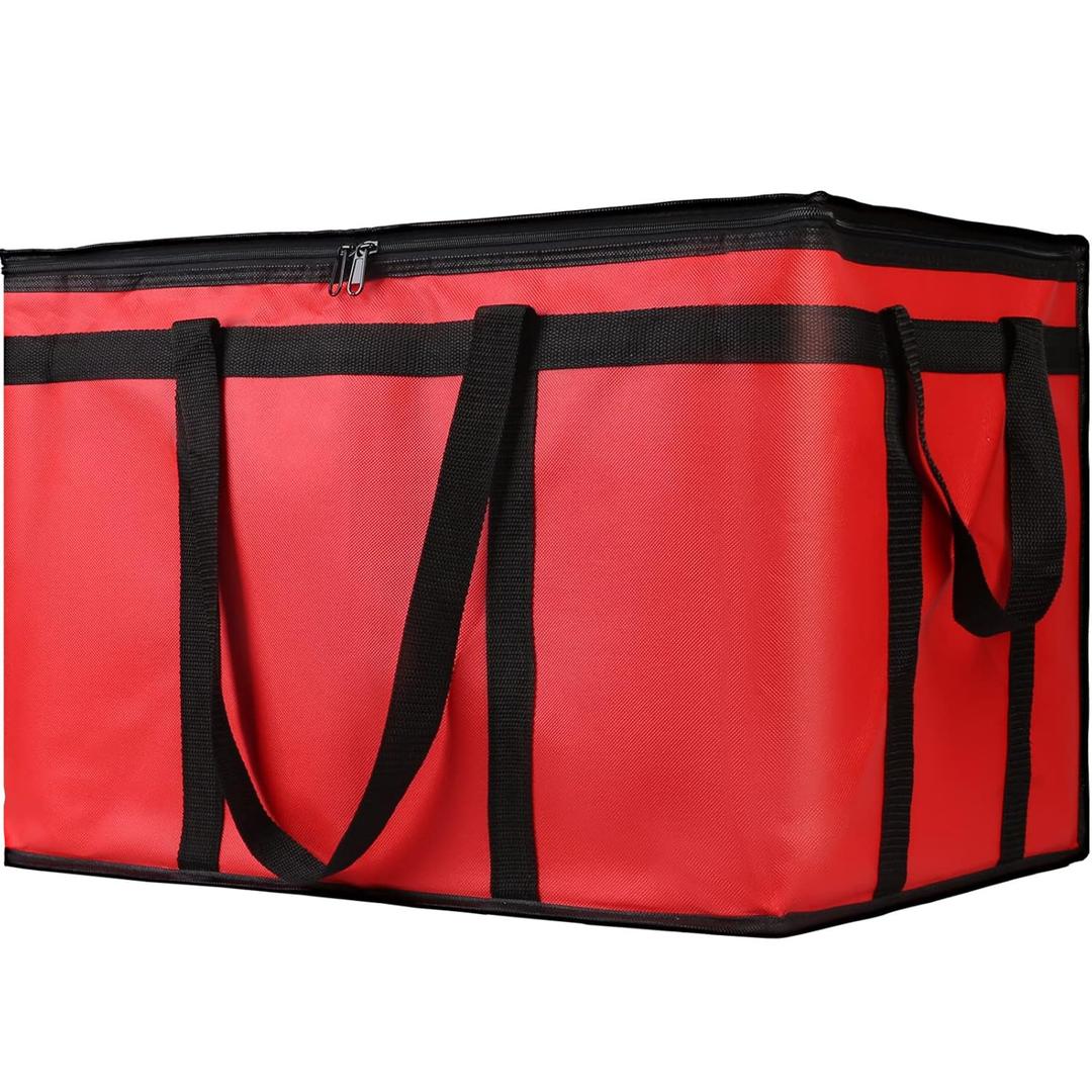 1-Pack Insulated Food Delivery Bag, XXX-Large Commercial Food Warmer for Uber Eats, Insulated Reusable Grocery Cooler/Hot Bags, Tote Bag for Shopping/Travel, Catering Bag Doordash 22x14x13, Red