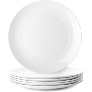 Brew To A Tea White Porcelain Dinner Plates, Set of 6, 10.5 Inch, Classic Style, Porcelain Construction, Dinner Plates