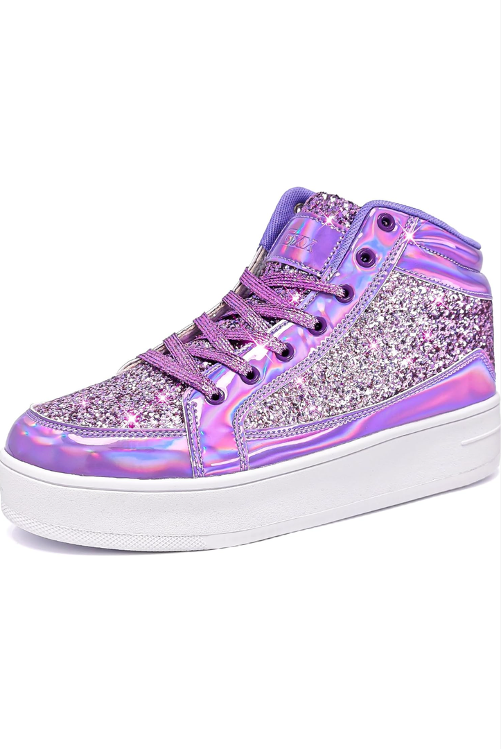 IGxx Womens Platform Glitter Shoes Black High Top Sparkly Sneakers Shiny Fashion Bling Dressy Sequin Metallic Sneakers Disco Wedding Shoes 39