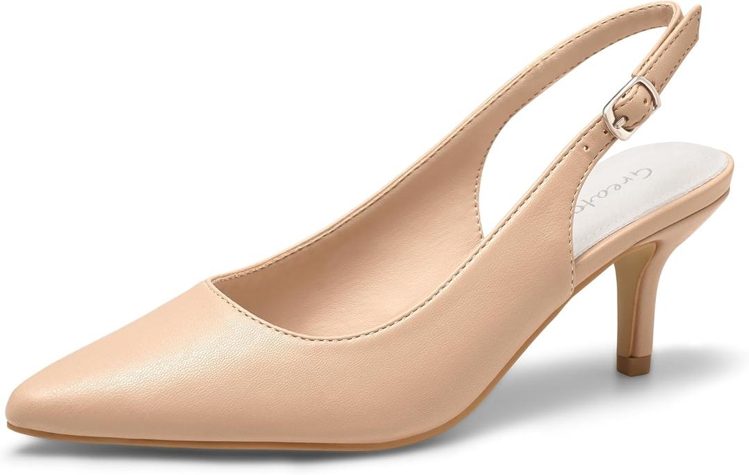 Greatonu Women's Kitten Heels Pointed Toe Slingback Dress Pumps Shoes, Size 10