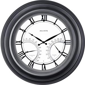 AcuRite 24 Illuminated LED Large Outdoor Decorative Clock with Thermometer and Hygrometer Combo (75026M), Pewter