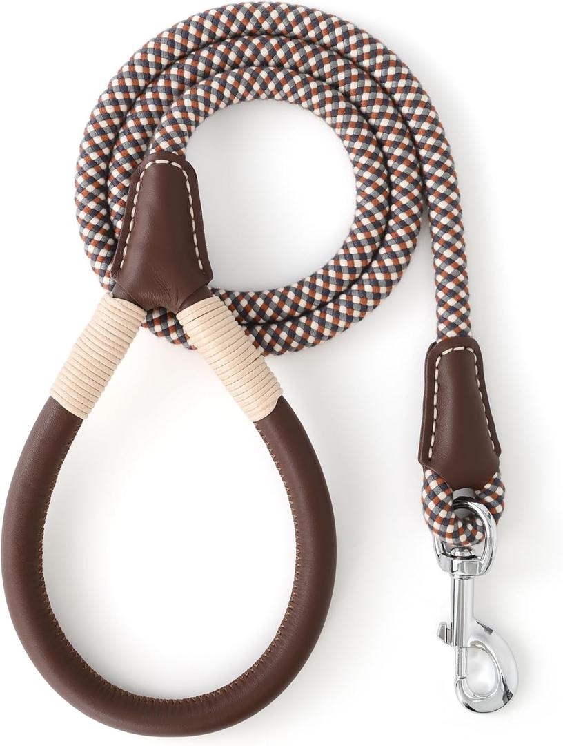 Mile High Life Genuine Leather Wrapped Handle Dog Leash, w Heavy Duty Clasp Rope Leash for Small Medium Large Dogs (Brown, 6FT) (72 Inch-1/2")