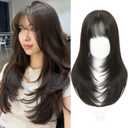 Hair Toppers for Women with Thinning Hair, 20 Inch Toppers Hairpieces for Women with Wispy Clip in Bangs 360 3D Realistic Scalp (Brown Black, Wispy Bangs)